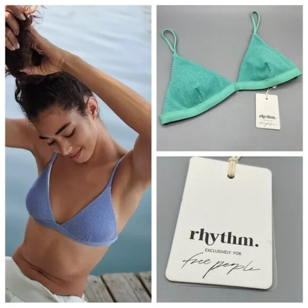 Free People x Rhythm Wave Break Bralette‎ Bikini Top Size M Padded Teal Beach